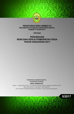 Peraturan Desa Srimulyo Nomor 5 Tahun 2017 tentang Perubahan Rencana Kerja Pemerintah Desa Tahun Ang